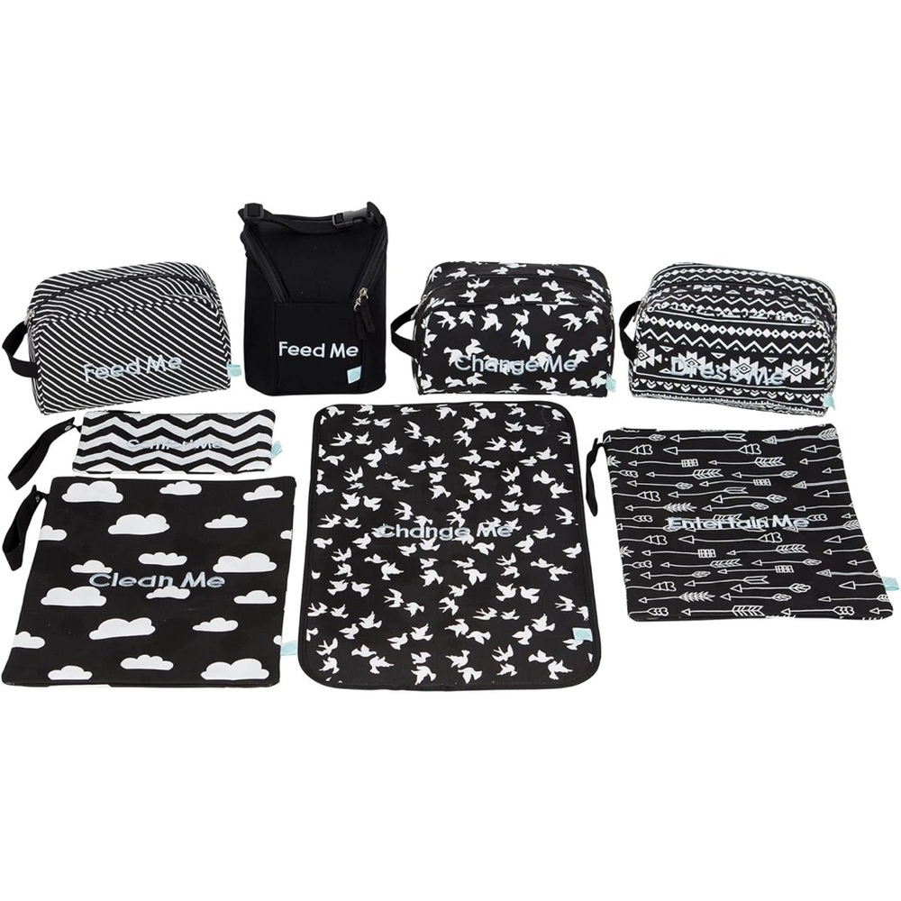 Easy Baby 8-Piece Kids Traveler Accessory Bag Collection | Black & White | NEW
